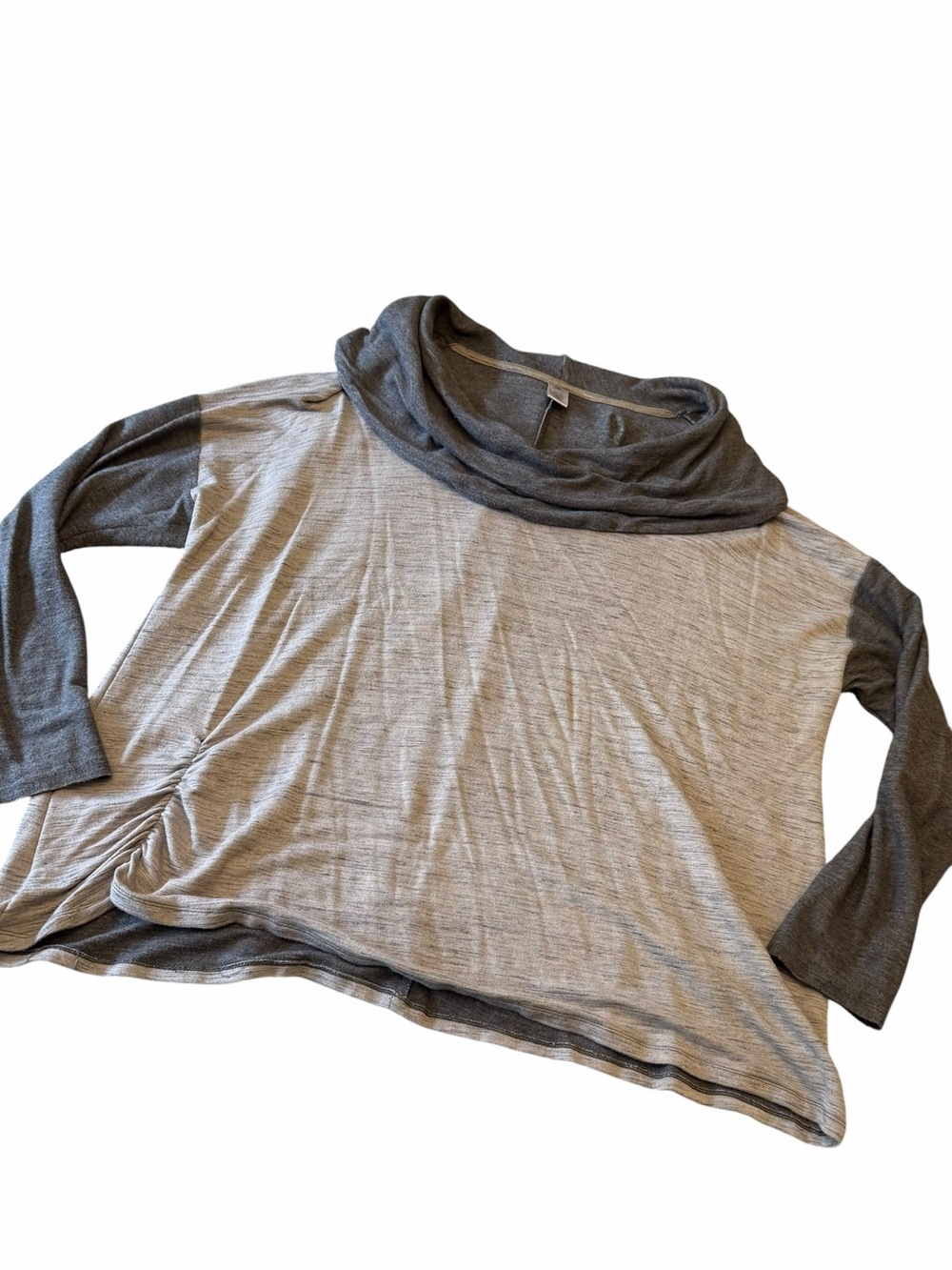 Lagenlook Hooded Tunic Top 2 Tone Gray Sporty Minimalist Ruched Front Hip 22/24